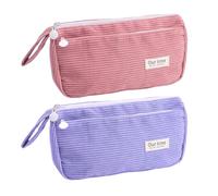 2-Piece Corduroy Pencil Case Set, Large Double-Layer Pencil Case with Zip, Handle & High Capacity Aesthetic Pencil Case for Girls, School, Office, Travel, Pink & Purple Pen Bag
