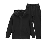 2 piece cotton jogging set for teen kids plain zip up hoodies sweatpants outfits boys girls soft hoodie sweatshirts and wide leg Sweat trousers clothes (Black, 9-10 Years)