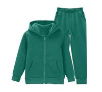 2 piece cotton jogging set for teen kids plain zip up hoodies sweatpants outfits boys girls soft hoodie sweatshirts and wide leg Sweat trousers clothes (Blackish Green, 9-10 Years)