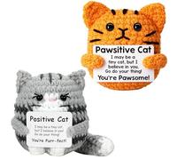 2-Piece Crochet Cat Set, Handmade Yarn Cats Positive Crochet Animals, Mini Emotional Support Crochet Desktop Decorations and Inspirational Gifts for Women