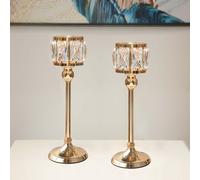 2 Piece Crystal Bowl Tealight Candelabra Votive Candle Stands, Wedding centerpieces for Tables Crystal Candlestick，Centerpiece Table Decorations (Gold 2PS)