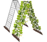 2 Piece Cucumber Trellis Set, A-shaped Garden Trellis for Climbing Plants, Plant Holder Metal with Garden Net & Clips, Width Adjustable, Plant Support for Flowers and Useful Plants