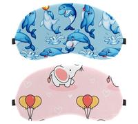 2 Piece Cute-Elephant Balloons Pattern Sleep Eye Mask for Side Sleeper, Sleeping Mask, Light Blocking Eye Mask, Soft Eye Shade Cover for Travel, Nap, Plane