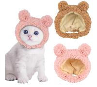 2-Piece Cute Winter Pet Hat Set - Soft Fuzzy Bear Ear Headwear, Adjustable Warm Caps for Cats & Dogs, Pink & Brown
