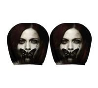 2 Piece Dark Portrait Butterfly Print Elastic Slip-On Car Headrest Covers Front Seat Interior Accent For Daily Driving