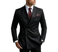 2 Piece Double Breasted Men Suit Slim Fit Mens Blazer Pants Sets Prom Party, Black, M