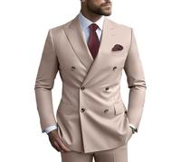 2 Piece Double Breasted Men Suit Slim Fit Mens Double Breasted Blazer Pants Sets Wedding Suit Prom Suits, Champagne, M