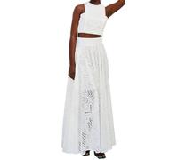 2 Piece Dress Set Women Lace Up Sleeveless Tank Top and Elastic Waist Swing Skirt Set Loungewear Elegant Cut Out Two Piece Long Dress Streetwear Summer Beach Outfits with Pocket Hollow Fabric White