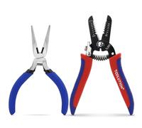 2-Piece Electrician's Pliers Set - 7 Inch Wire Stripper & 5 Inch Needle Nose Pliers - Professional Wire Stripping Tool with Spring-Loaded Design & Non-Slip Grip for Electrical Work, DIY, Crafting