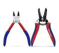 2-Piece Electrician's Pliers Set - 7" Wire Stripper & 5" Flush Cutter - Professional Wire Stripping Tool with Spring-Loaded Design & Non-Slip Grip for Electrical Work, DIY, Crafting