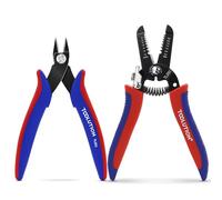 2-Piece Electrician's Pliers Set - 7" Wire Stripper & 5" Flush Cutter - Professional Wire Stripping Tool with Spring-Loaded Design & Non-Slip Grip for Electrical Work, DIY, Crafting