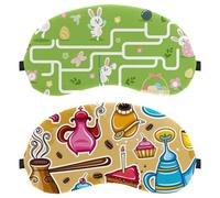 2 Piece Eye Mask Cartoon Coffee Beans Cake Tea Cup Sleep Mask for Side Sleeper Soft Sleeping Eye Mask for Women Men Complete Light Blocking Zero Pressure Night Blindfold
