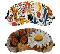 2 Piece Eye Mask for Side Sleeper, Red Butterfly White Daisy on Wooden Background Sleeping Mask, Sleep Eye Mask, Soft Eye Shade Cover for Travel, Nap, Plane, Light Blocking