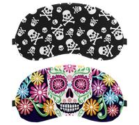 2 Piece Eye Mask for Side Sleeper, Sugar Skull Flowers Day of The Dead Sleeping Mask, Sleep Eye Mask, Soft Eye Shade Cover for Travel, Nap, Plane, Light Blocking