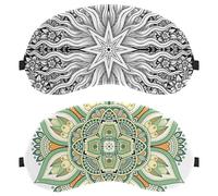 2 Piece Eye Mask, Mandala Green Floral Sleep Mask for Side Sleeper, Soft Sleeping Eye Mask for Women Men, Complete Light Blocking, Zero Pressure Night Blindfold