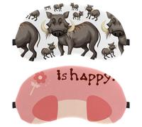 2 Piece Eye Mask, Sleeping Eye Mask for Side Sleeper, Funny Pig My Name is Happy Zero Eye Pressure Night Blindfold, Adjustable Sleep Cover, Block Out Light Eye Shade