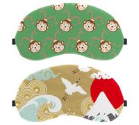 2 Piece Eye Mask Sleeping Eye Mask for Side Sleeper Retro Japanese Crane Wave Clouds Sun Zero Eye Pressure Night Blindfold Adjustable Sleep Cover Block Out Light Eye Shade
