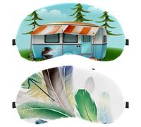 2 Piece Eye Mask, Sleeping Eye Mask for Side Sleeper, Zero Eye Pressure Night Blindfold, Colorful Life Feather Bunch Adjustable Sleep Cover, Block Out Light Eye Shade