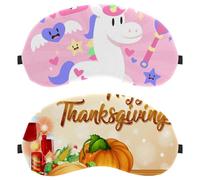 2 Piece Eye Mask Thanksgiving Feast Pumpkin Turkey Wine Sleeping Eye Mask for Side Sleeper Zero Eye Pressure Night Blindfold Adjustable Sleep Cover Block Out Light Eye Shade