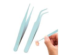 2 Piece Eyelash Tweezers Set - Elbow Processing Tool, Fine Tip Precision Tweezers with Protective Cover | DIY Beauty Eyelash Stickers Model Di Gioi