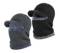 2-Piece Face Mask, Knitted Hooded Cap, Elastic and Comfortable, Warm for Outdoor Sports, Unisex, Windproof for Skiing and Fishing. Black