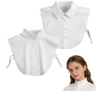 2-Piece Fake Collar for Women Cotton White Blouse Detachable Shirt Collar Inserts Elegant Pleated Blouse Dickey for Sweaters Dresses