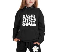 2 Piece Fall Outfits Hoodie for Girls Sassy Little Soul Cozy Toddler Tracksuit Sets Sweatsuit Sets with Hood Letter Graphic Long Sleeve Casual Sweat Pants Sweatsuits Sets 2025 Hooded