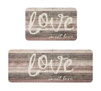 2-Piece Farmhouse Kitchen Mats Set, Memory Foam, Waterproof & Washable, Ergonomic Sweet Love Design - Compatible with Home/Office/Entryway