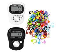 2-Piece Finger Counter with 100-piece Knitting Positioning Mark Buckle, Digital Display Counter, Mini Counting Tool, 5-Digit Resettable Counter, Suitable for Weaving and Sports.