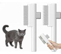 2-Piece Flea & Grooming Comb Set for Cats and Dogs - Self Cleaning Pet Brush with Release Button, Stainless Steel Fine & Staggered Teeth for Removing Loose Fur, Knots and Debris