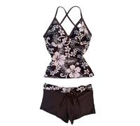 2 Piece Flower Y2k Tankini Women Summer Vintage Set Sexy Beach Swimsuit 2000s Bikini Vacation Going Out Outfits, Black Pink Flower, S