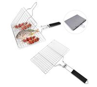 2 Piece Foldable BBQ Grill Basket Set - Stainless Steel Mesh with Removable Wooden Handle - Portable Grilling Baske for Fish, Shrimp, Vegetables, Kebabs & Steak - Camping, Picnic, Backyard Grilling