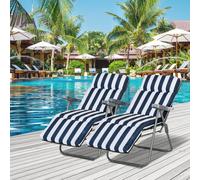 2-Piece Folding Sun Loungers Set-Blue/White