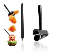 2 - Piece Fruit & Veggie Carving Set - Sharpen, Curl, Peel & Shred for Garnishing, Black