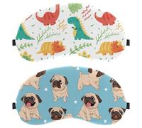 2 Piece Funny Cartoon Pug Dog Blue Sleep Mask, Completely Block Out Light Eye Mask for Side Sleeper, Zero Eye Pressure Night Blindfold, Adjustable Eye Shade Cover