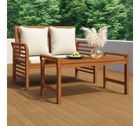 2 Piece Garden Lounge Set with Cream White Cushions Solid Wood