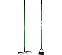 2 Piece Garden Tool Set 12 Tooth Lawn Rake & Dutch Hoe