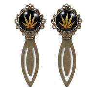 2 Piece Golden Cannabis Leaf Weed Leaves Pattern Bookmark, Vintage Style Book Markers for Book Lovers Writers Readers Teachers, Birthday Gifts for Women Men Teens