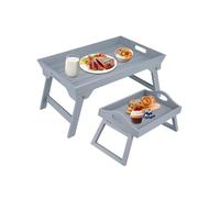2 Piece Gray Bed Tray with Folding Legs, One Large and One Small with Handles. Breakfast Tray Suitable for Eating On the Knees. Multi Purpose Folding Table and Upright Table Suitable for Beds, Sofas