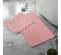 2-Piece Greek Style Bathroom Mat Set - Memory Foam Bath Mat & Pedestal Mat, Non-Slip, Super Soft, Absorbent Toilet Rugs, Embossed Jacquard Design (Blush Pink)