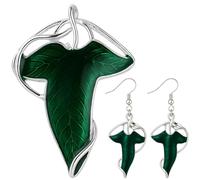 2 Piece Green Elf Brooch and Earrings Set, Fantasy Themed Jewelry Set with Leaf Design, Vintage Style Costume Accessories for Cosplay, Themed Parties, Gift for Fantasy Fans