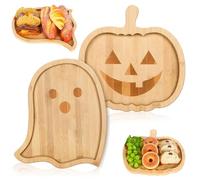 2 - Piece Halloween Serving Trays in Pumpkin and Ghost Shapes, Ideal for Charcuterie, Appetizers and Party Supplies, Natural Wood - Tone