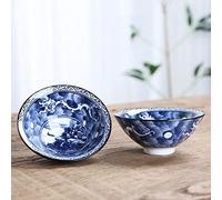 2 Piece Hand-Painted Ceramic Teacup Retro Blue White Porcelain Cone Tea Bowl Anti Scaling Travel Meditation