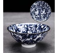 2 Piece Hand-Painted Ceramic Teacup with Blue and White Porcelain Design for Travel and Meditation, Anti-Scaling Tea Bowl, Retro Cone Shape