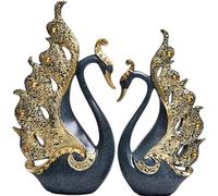 2-Piece Handcrafted Swan Sculpture Set, Resin Swan Statues for Home & Office Decor, Bedroom, Living Room, Bookshelf, Tabletop Decoration (Blue, One Size)