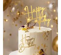2-Piece Happy Birthday Cake Topper for Birthday Celebration | Premium acrylic material, unique side decoration & insertion design, ‘Happy Birthday’ lettering, ideal for birthday cakes