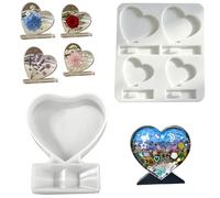 2-Piece Heart Silicone Mould Set, 4-Cavity and Small Photo Frame Epoxy Resin Moulds for DIY Crafting, Flowers and Home Decor