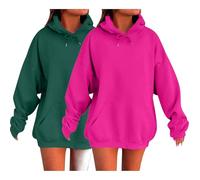 2 Piece Hoodies For Women Uk Oversized Hoodie Casual Long Sleeve Plain Pullover Fashion Tops Trendy Solid Color Hoodie Autumn Winter Ladies Cute Sweatshirts With Pockets Cosy Warm Baggy Tops Wine