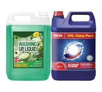 2 Piece Household Cleaning Bundle Gift Set - Domastos Thick Bleach 5L + Flow Washing Up Liquid 5L - Powerful Disinfectant & Degreasing Cleaner - Home Kitchen Cleaning Essentials