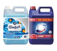 2 Piece Household Cleaning Products Bundle Giftset, Comfort Blue Skies 5L Fabric Clothes Conditioner Softener, Domastos Thick Bleach 5L
